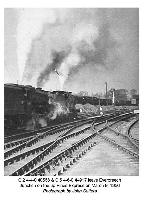 Up Pines Express with 40568 & 44917 leaves Evercreech Junction 9 3 56