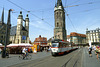 Halle (Saale) 2013 – Trams 1191 and 1183 towing carriage 180 on the Marktplatz