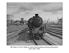 BR Cl5 4-6-0 73048 down Pines Express at Gloucester 26 4 1958