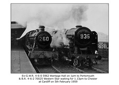 GWR 4-6-0 5962 Wantage Hall & BR 4-6-2 70025 Western Star Cardiff 5 2 1959