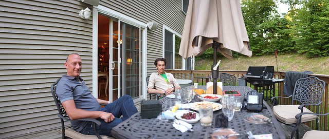 Father and son on the porch