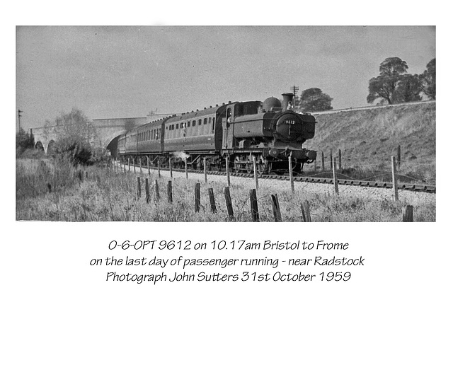 0-6-0PT 9612 at Radstock last day of passengers 31 10 1959