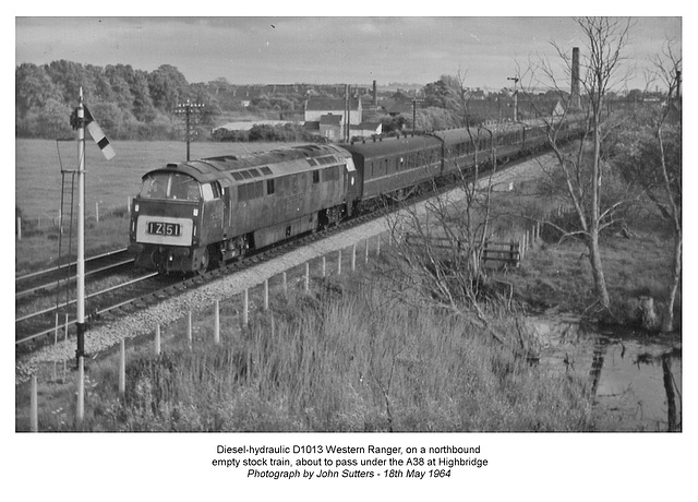 British Railways, Western Region, diesel-hydraulic Western Ranger on empty stock Highbridge 18.5.64