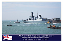 HMS Defender D36 leaving Portsmouth Harbour - 31.5.2013