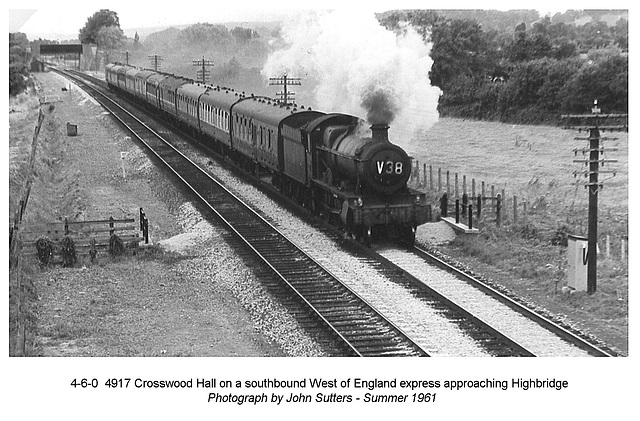 Ex-G.W.R. 4-6-0 4917 Crosswood Hall on a down express near Highbridge summer 61
