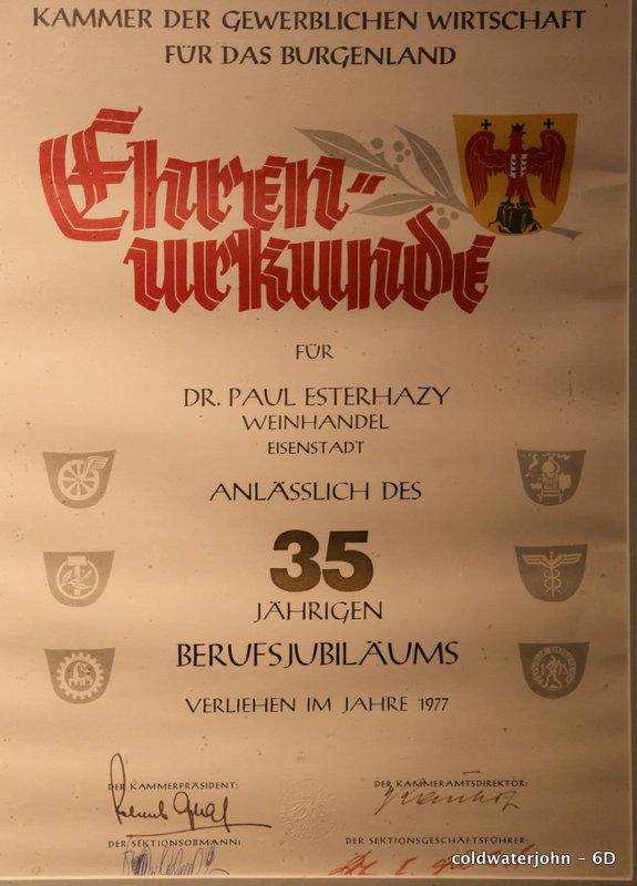 One of the wine notes pinned in the cellars of Schloss Esterhazy