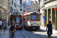 Halle (Saale) 2013 – Trams passing in the Große Steinstraße