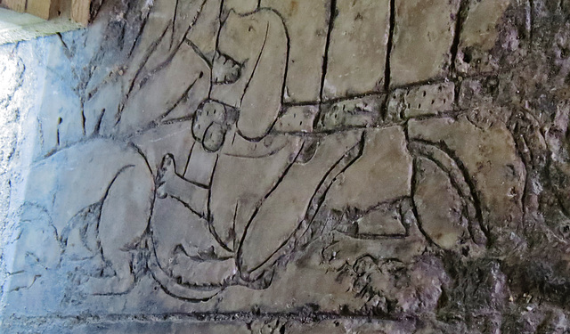 st. john the baptist's church, bristol,detail of early c16 tomb in crypt with incised slab showing merchant and wives