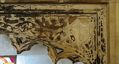 st. john the baptist's church, bristol,detail of early c16 tomb in crypt with incised slab showing merchant and wives