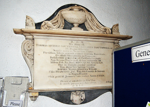 Memorial to Thomas Arthur Southwell, Saint Mary Magdalene's Church Clitheroe, Lancashire