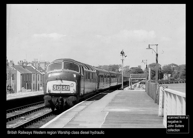 Warship class D821 Greyhound on empty carriage stock working at Starcross on 30.6.1967