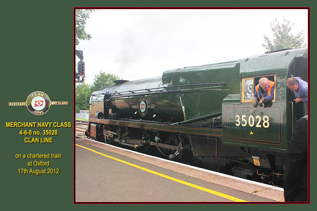 35028 Clan Line on an Orient Express tour at Oxford about to return to Victoria - 17.8.2012