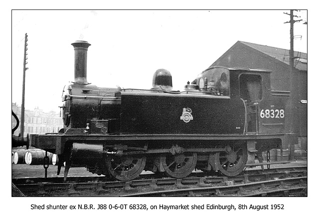 NBR J88 0-6-0T 68328 Haymarket shed 8.8.1952