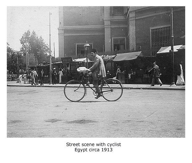 Street scene with cyclist Egypt c1913