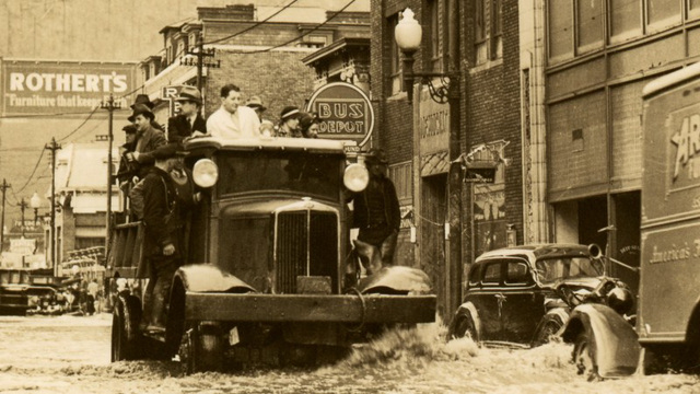 Trucks Aiding Marooned People at Main Street, Johnstown, Pa., March 18, 1936 (Cropped)