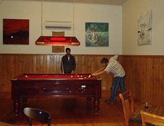Eros and Théo play pool (sort of)