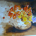 Nasturtiums in a brass bowl. - liquid acrylic on paper - 2013