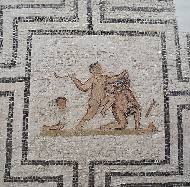 Detail of the Labyrinth Mosaic with Theseus Killing the Minotaur in the Bardo Museum, June 2014