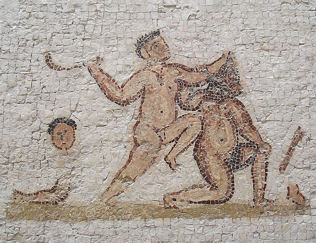 Detail of the Labyrinth Mosaic with Theseus Killing the Minotaur in the Bardo Museum, June 2014