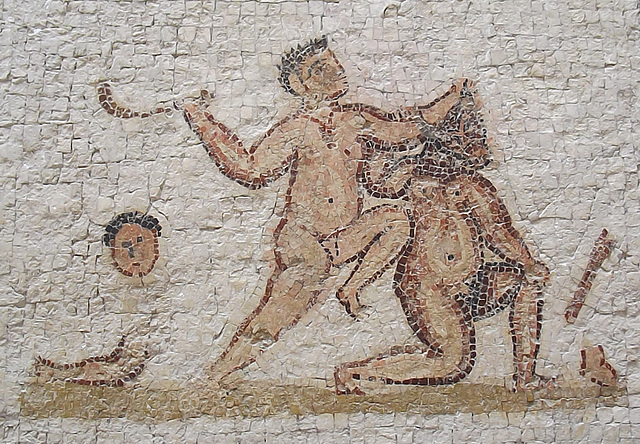 Detail of the Labyrinth Mosaic with Theseus Killing the Minotaur in the Bardo Museum, June 2014