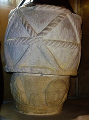 puncknowle church, dorset,great c11 norman font, sitting on top of another such from bexington