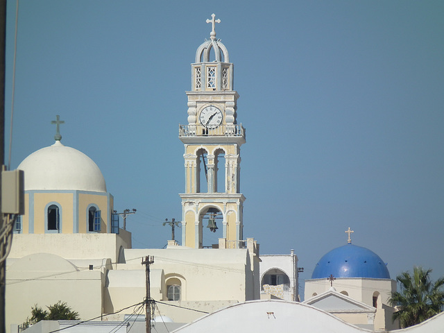 Church and blue dome, Thira, Santorini