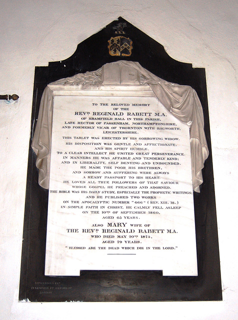 Rabett Memorial, Bramfield Chuch, Suffolk