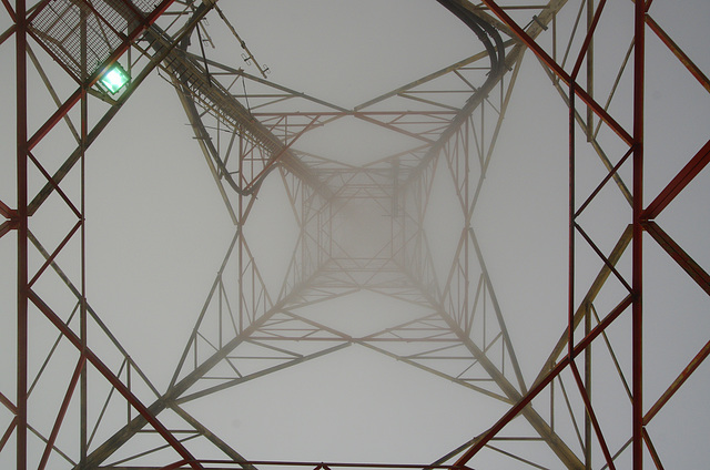 up the foggy pylon