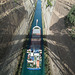 Ship navigating the Corinth Canal