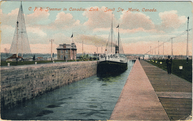 C. P. R. Steamer in Canadian Lock. Sault Ste. Marie, Canada.