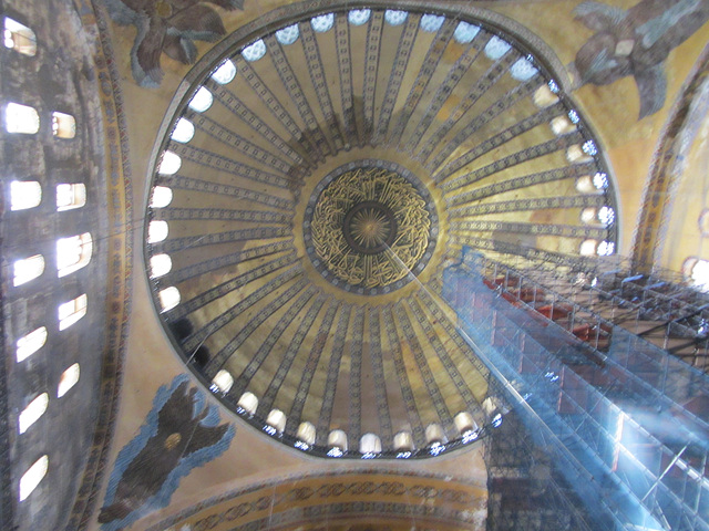 Interior of the Hagia Sophia Museum with Christian and Muslim Icons, representative of it's history as a church and a mosque.