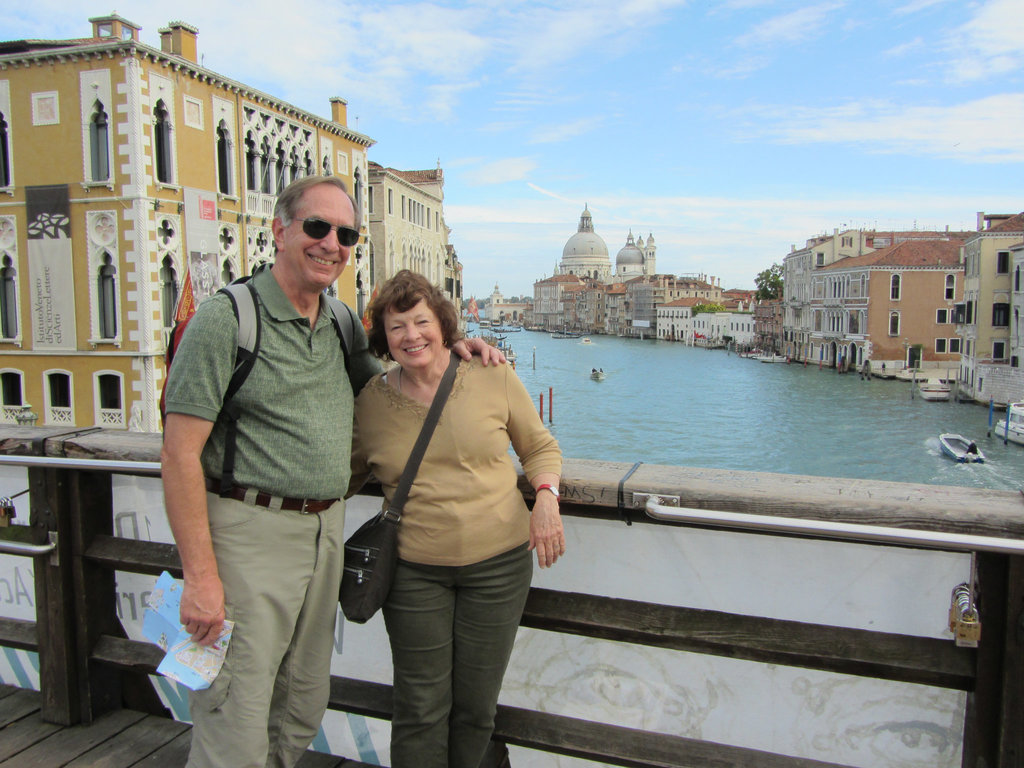 At this point we were suffering serious "ponte" fatigue having had to haul ourselves across dozens and a fellow tourist our age snapped this for us and then cheerfully said, "Remember when we used to embrace for these pictures?"  Yes.