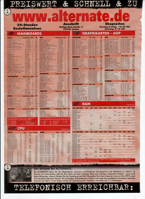 Computer parts prices 2003