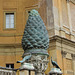 This bronze pine cone once part of an ancient Roman fountain near the Temple of Isis but is now a focal point of the highest terrace in the Vatican.  The bronze peacocks were taken from Hadrian's mausoleum.