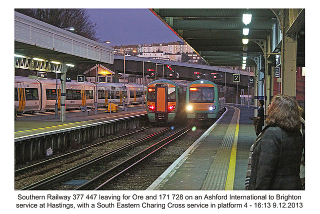 Southern 377 447 & 171 728 - Hastings - 9.12.2013