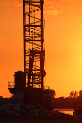 crane at sunset