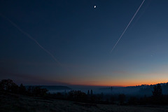 Sunset with Burn Smoke, Jet Trails, the Moon and Venus!