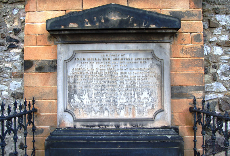 Memorial to the architect John Neill (1781-1837), Old Cemetery, Waterloo Place, Edinburgh