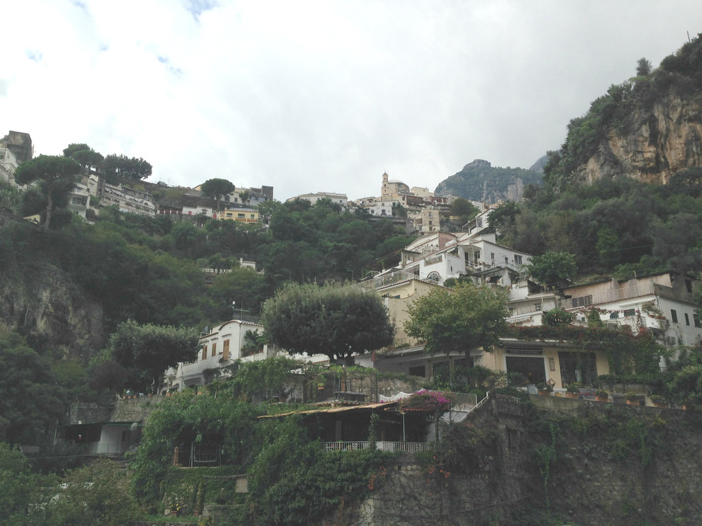 Terraced homes above Positano, Italy.  A lovely town on the Amalfi coast, reportedly popular with jet setters.  It had many upscale shops with gorgeous goods way out of of our range but fun to look at.