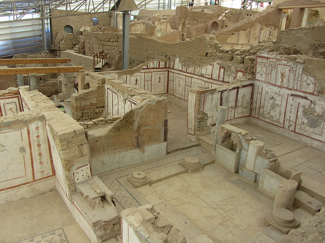 Interior views of the "terrace houses," houses of wealthy citizens that are undergoing restoration.