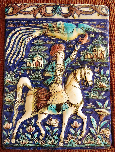 bird and rider persian tile