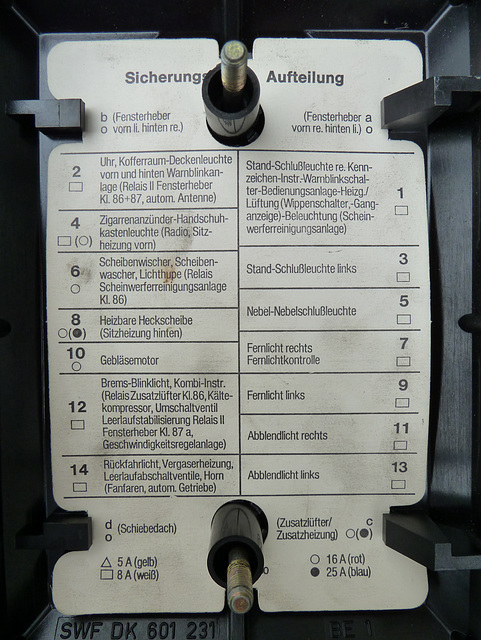 Fuse description of a Mercedes-Benz 200D