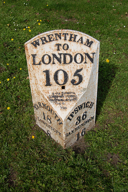 Wrentham. London Road. Mile Post (1)