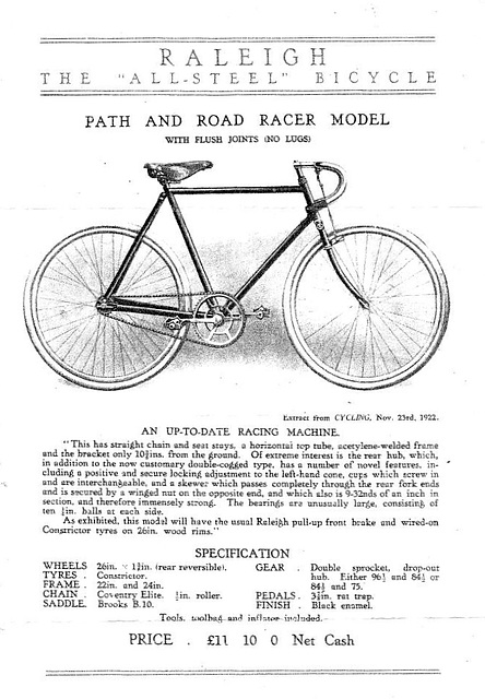 1922 Raleigh Path & Road Racer (lugless model)