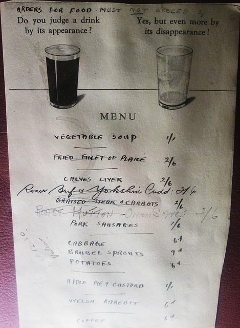 Olde Menu at Ye Olde Cheshire Cheese