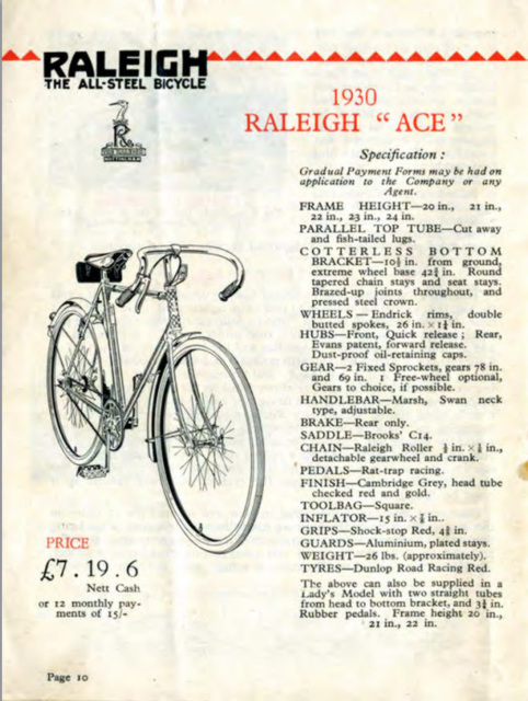 1930 Raleigh Ace ('30 2nd catalogue)