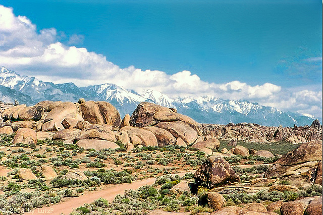 Alabama Hills and High Sierra  near Lone Pine, Ca, May 1980 (330°)