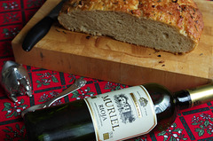 Home baked focaccia with wine