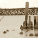 Pilings and bridge, Neuse River