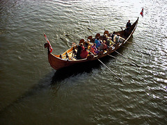 "Viking" boat at the Jorvik festival in York.